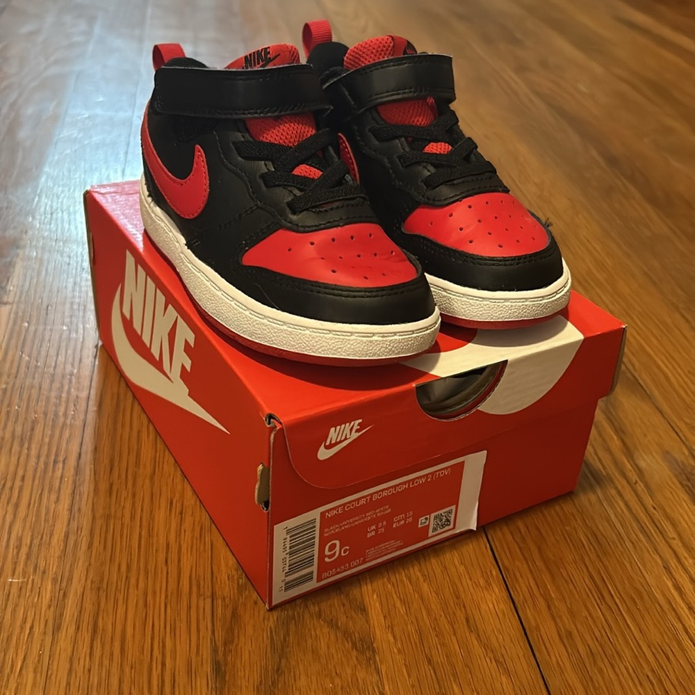 Nike Court Borough Low 2 TD Toddler 9c Red Black White